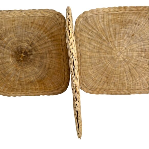 Retro Boho Square Woven Rattan Wicker Raffia Hot Pad Trivets Set Braided Edge - Picture 8 of 10
